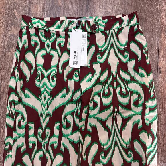 NWT Zara Printed Wide Leg Cotton Pants Sz XS Green & Brown 70s Boho - Picture 9 of 9